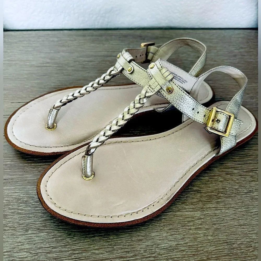 Sperry Virginia Gold Metallic Woven Flat Sandals 8